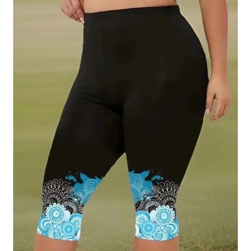 Floral Print Stretch Capri Leggings Women Size 2X